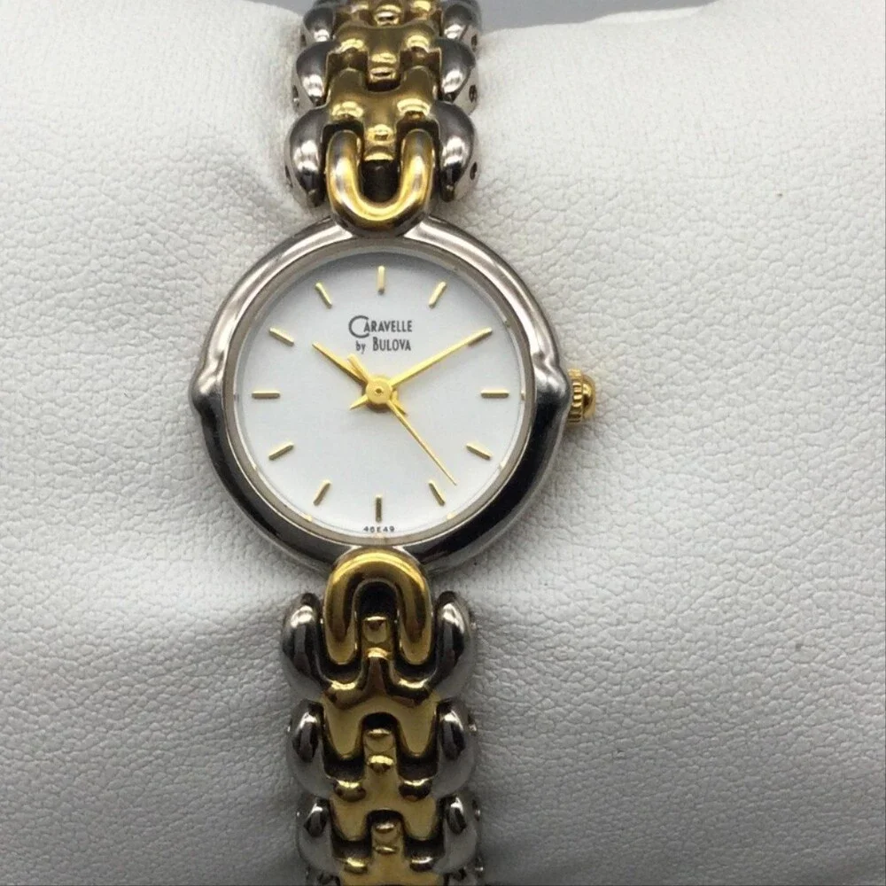 Caravelle By Bulova Womens Watch 21mm White Dial Two Tone New Battery 6.75